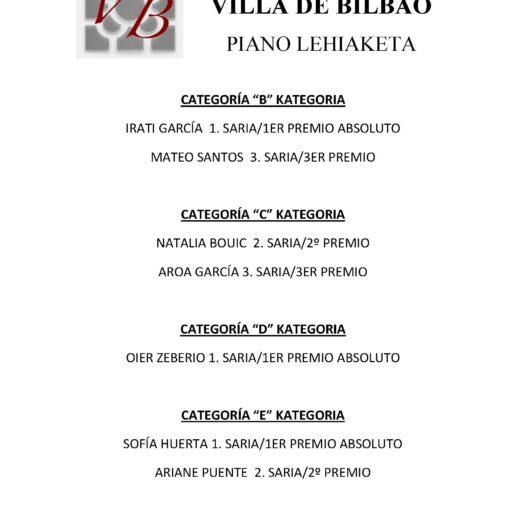 PREMIOS CONCURSO DE PIANO VILLA DE BILBAO