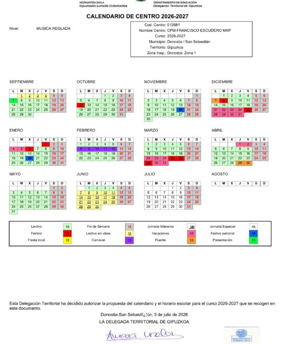 calendario Oficial de centro